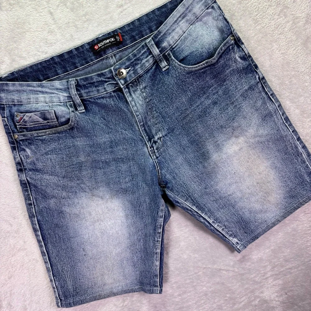 Southpole Mens Slim Denim Shorts Sz 34 Blue Faded Stretch Streetwear Urban